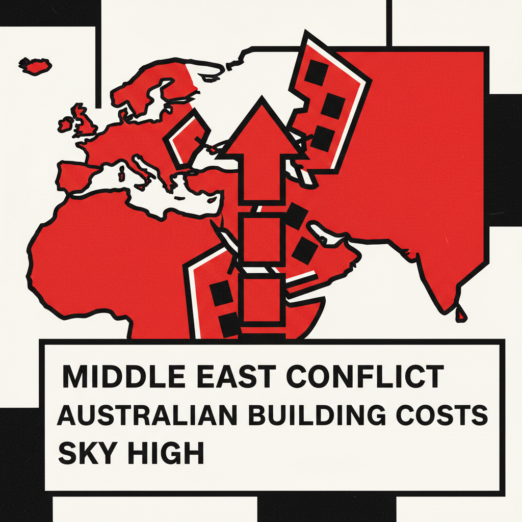Map of Middle East and Australia with construction steel and cement bags showing global import price impacts.